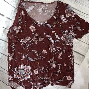 Maurices Burgundy Floral Short Sleeve Top